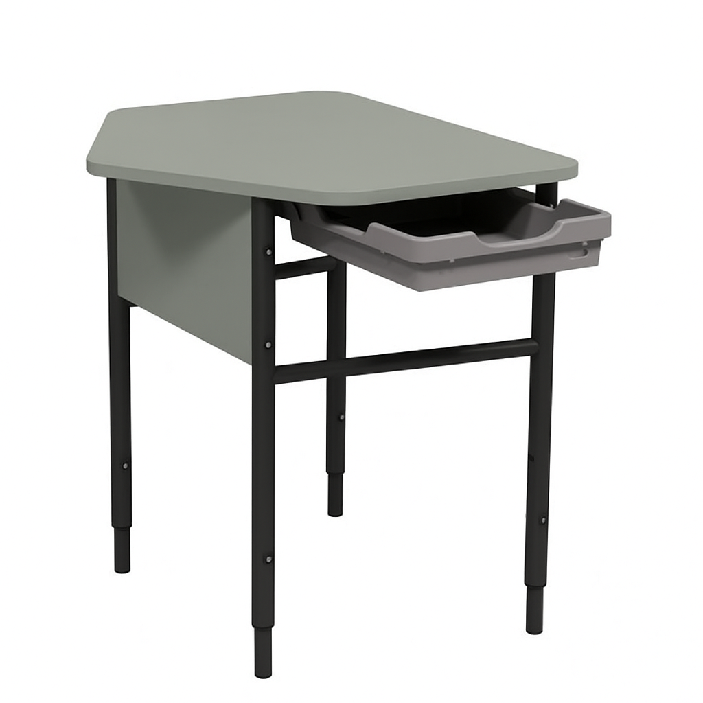 1-місний учнівський стіл з висувним лотком, на металевому каркасі (кругла труба), для навчальних закладів, ЛЕЛЕКА, 700х597х640-820 мм.